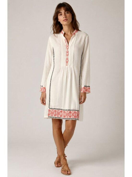 Antik Batik Dresses & Skirts - Antik Batik Women's Cream ARNOLD Embroidered Long Sleeve Tunic Dress Size XS